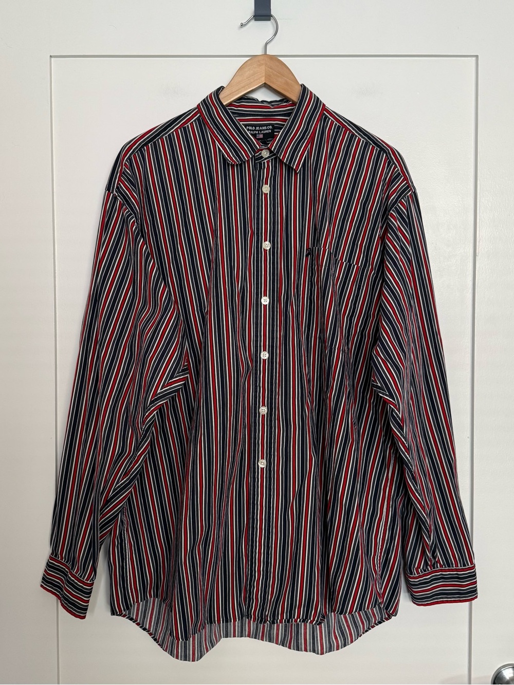 Polo Jeans Ralph Lauren Shirt Mens Sz XL Red Navy Striped Long Sleeve Patriot